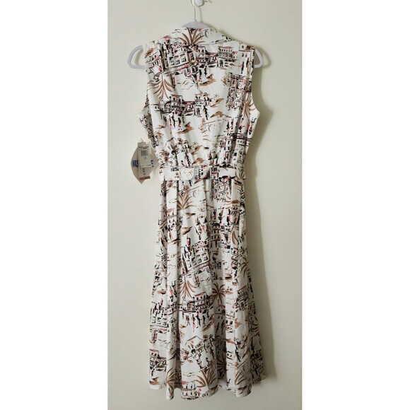 NWT $72 Danny Nicole Womens Sleeveless Midi Button-Up Dress White Belted Size 12 - Picture 3 of 10